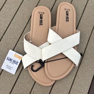LUK-EES Women's Sandals - Size XLarge White Faux Leather -‎ NEW WT